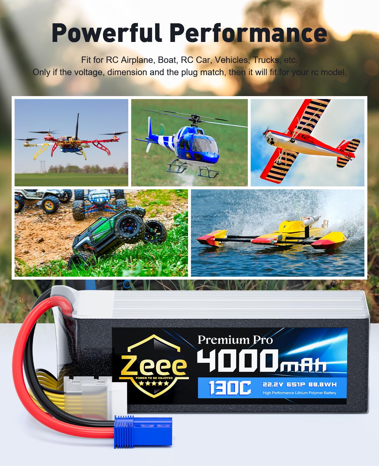 Amazon.com: Zeee Premium Pro 6S 4000mAh Lipo Battery 22.2V 130C